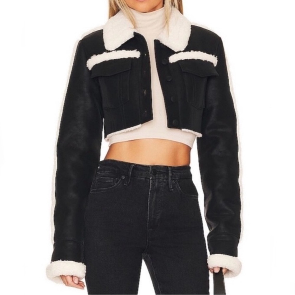 Nbd Black Shearling Cropped Jacket - image 1